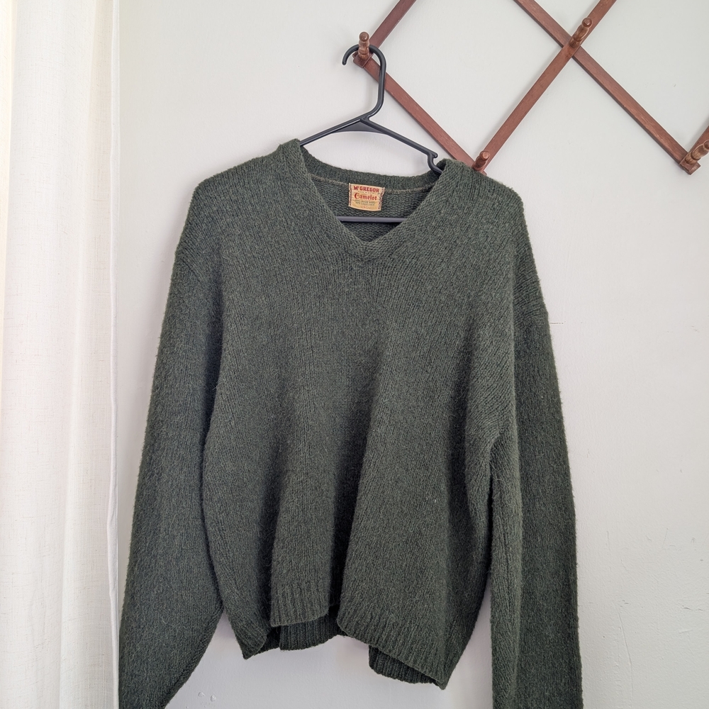 Vintage Wool Sweater In Olive Green